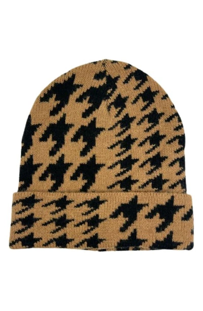 Shop Marcus Adler Houndstooth Cuff Beanie In Camel