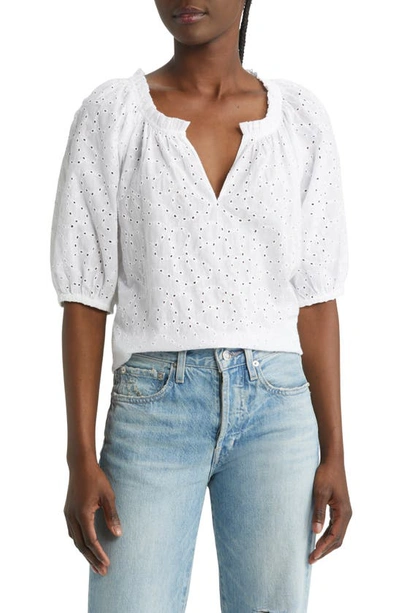 Shop & Other Stories Eyelet Cotton Popover Blouse In White Embroidery