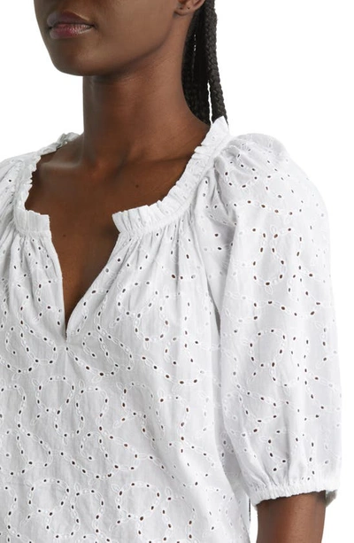 Shop & Other Stories Eyelet Cotton Popover Blouse In White Embroidery