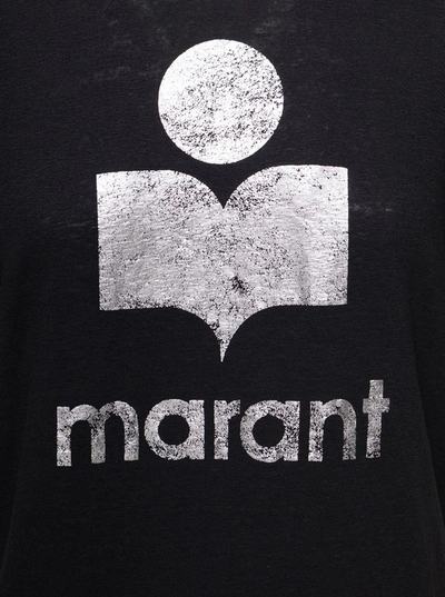 Shop Isabel Marant Étoile 'koldi' Black Crewneck T-shirt With Contrasting Logo In Linen Woman Isabel Marant Etoile