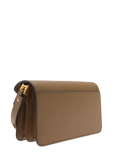Shop Marni 'trunk' Brown Shoulder Bag With Push-lock Fastening In Leather Woman