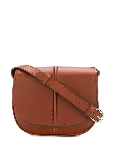 Shop Apc Betty Crossbody Bag In Brown Leather With Logo Woman