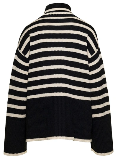 Shop Totême Black And White Sweater With Striped Motif In Wool Woman