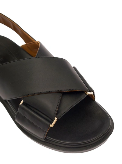 Shop Marni Black Criss-cross Sandals In Smooth Leather Woman