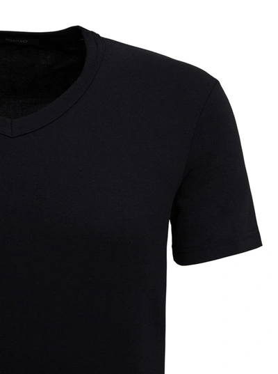 Shop Tom Ford Black Stretch Cotton V-neck T-shirt