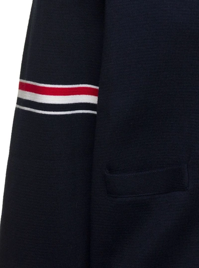 Shop Thom Browne Blue Cardigan With Stripe Detail In Cotton Man