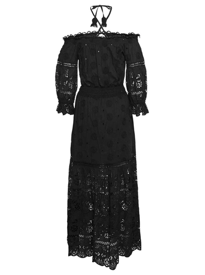 Temptation Positano Embroidered Off-shoulder Maxi Dress In Black Cotton In Black