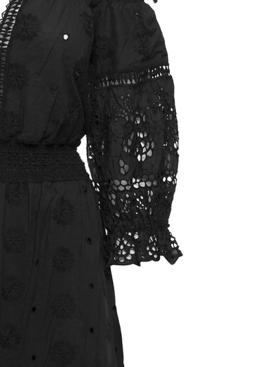 Temptation Positano Embroidered Off-shoulder Maxi Dress In Black Cotton In Black