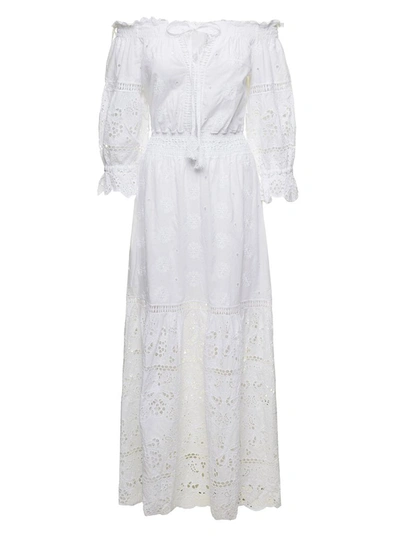 Shop Temptation Positano Embroidered Off-shoulder Maxi Dress In White Cotton Woman