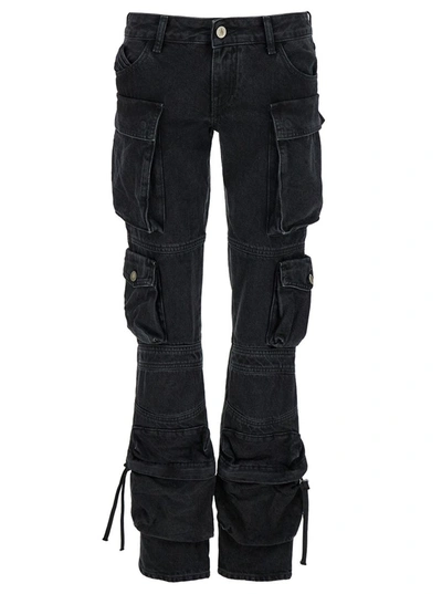 Shop Attico 'essie' Black Fitted Jeans With Cargo Pockets In Denim Woman