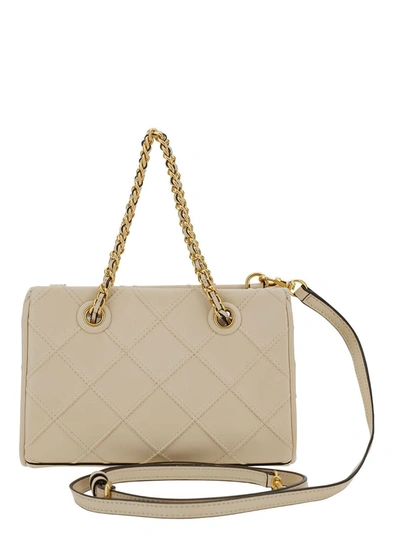 Shop Tory Burch 'mini Fleming' White Handbag With Embossed Logo In Quilted Leather Woman