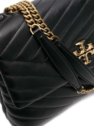 Shop Tory Burch 'convertible Kira' Black Shoulder Bag With Logo In Chevron-quilted Leather Woman