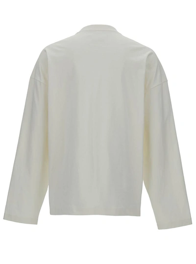 Shop Jil Sander White Long Sleeve T-shirt With Contrasting Logo Print In Lightweight Cotton Man