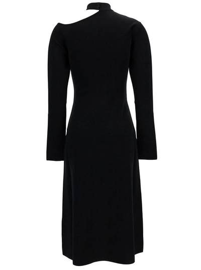 Shop Ferragamo Midi Black Dress With Cut-out And Long Sleeve In Viscose Blend Woman
