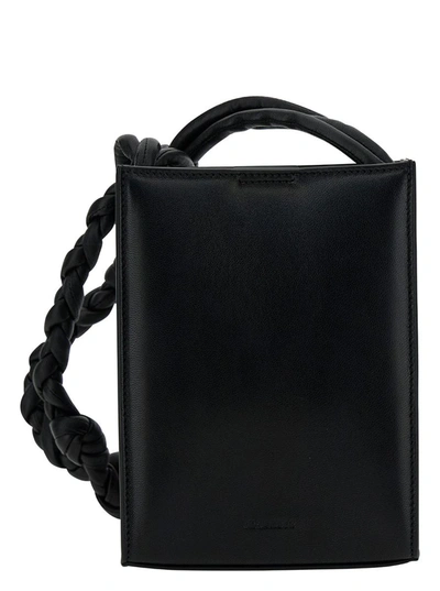 Shop Jil Sander 'tangle Small' Black Shoulder Bag With Embossed Logo In Leather Man