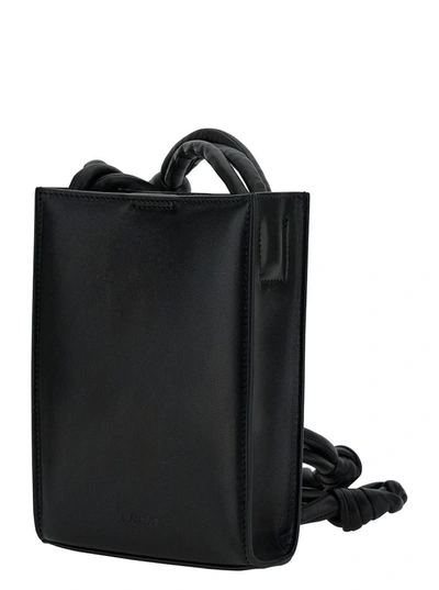 Shop Jil Sander 'tangle Small' Black Shoulder Bag With Embossed Logo In Leather Man