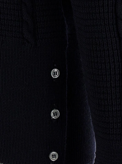 Shop Thom Browne Blue Crewneck Cable Knit Sweater With Rwb Stripe Detail In Wool Man