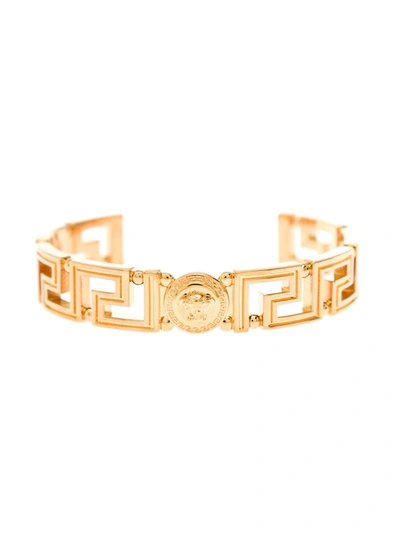 Shop Versace Squared Greca Rigid Gold Colored Metal  Bracelet  Woman In Grey