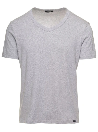 Shop Tom Ford Man's Cotton V-neck T-shirt In Grey