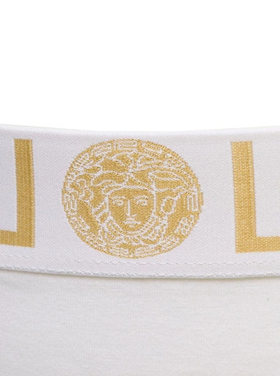 Shop Versace White Cotton Briefs And Greca Print  Woman