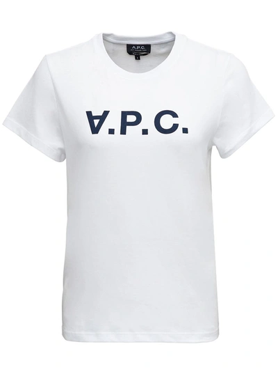 Shop A.p.c. White T-shirt With Logo Print In Cotton Woman In Blu