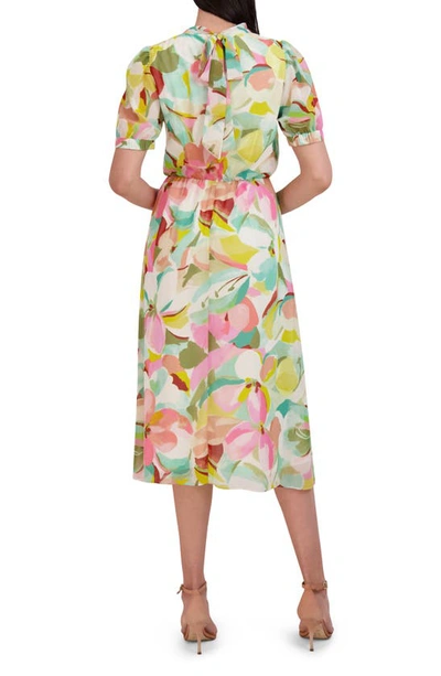 Julia Jordan Floral Puff Sleeve Midi Dress In Ivory Multi