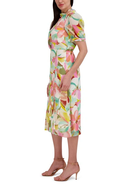 Julia Jordan Floral Puff Sleeve Midi Dress In Ivory Multi