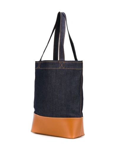 Shop Apc 'axel' Blue And Brown Handbag  With Logo Print In Denim Woman In Multicolor