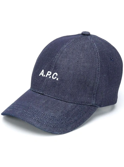 Shop Apc 'charlie' Blue Baseball Cap With Logo Print In Cotton Man