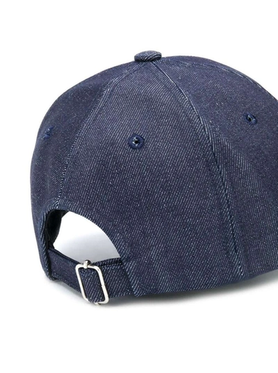 Shop Apc 'charlie' Blue Baseball Cap With Logo Print In Cotton Man