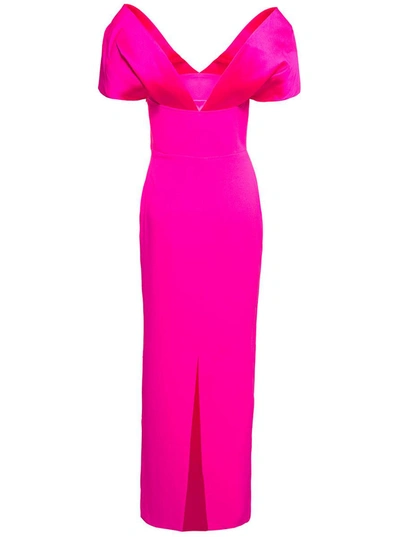 Shop Solace London 'dakota' Maxi Fuchsia Dress With Off-shoulder Neckline And Satin Inserts In Polyester Woman In Pink