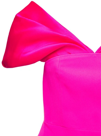Shop Solace London 'dakota' Maxi Fuchsia Dress With Off-shoulder Neckline And Satin Inserts In Polyester Woman In Pink