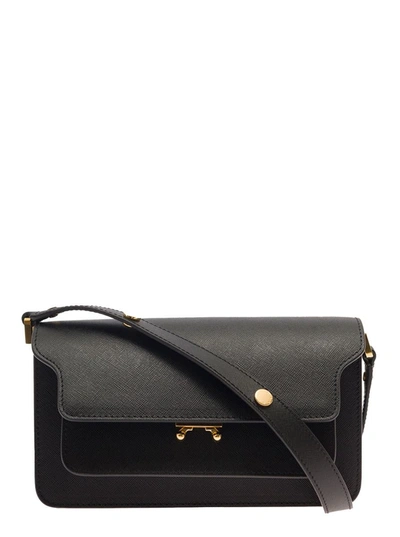 Shop Marni 'trunk' Black Shoulder Bag With Push-lock Fastening In Leather Woman