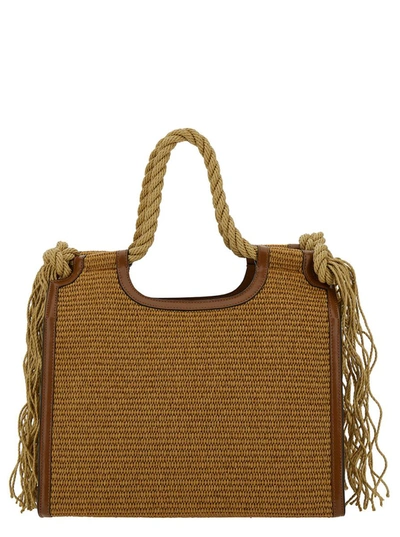 Shop Marni 'summer' Beige Tote Bag With Cord Handles And Logo Detail In Rafia Woman
