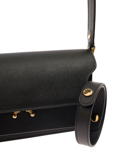 Shop Marni 'trunk' Black Shoulder Bag With Push-lock Fastening In Leather Woman