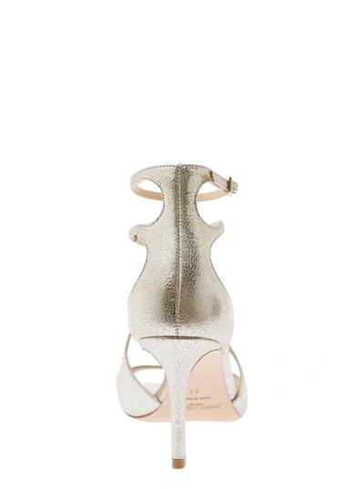 Shop Jimmy Choo 'azia' Champagne Sandals With Curved Straps In Glitter Leather Woman In Grey