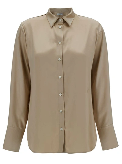 Shop Ferragamo Beige Loose Shirt With Classic Collar In Rayon Woman