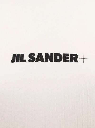 Shop Jil Sander Woman's White Cotton Hoodie With Logo Print