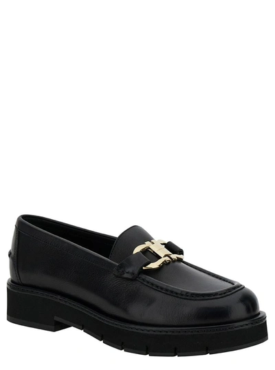 Shop Ferragamo 'mayna' Black Loafers With Gancini Detail And Platform In Leather Woman