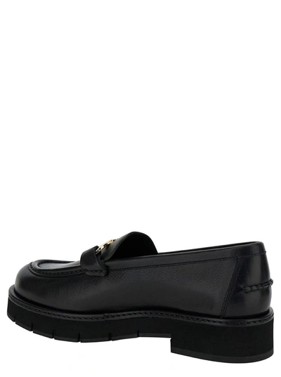 Shop Ferragamo 'mayna' Black Loafers With Gancini Detail And Platform In Leather Woman