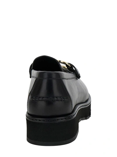 Shop Ferragamo 'mayna' Black Loafers With Gancini Detail And Platform In Leather Woman