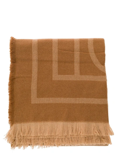 Shop Totême Beige Scarf With Monogram Print In Wool And Cashmere Woman