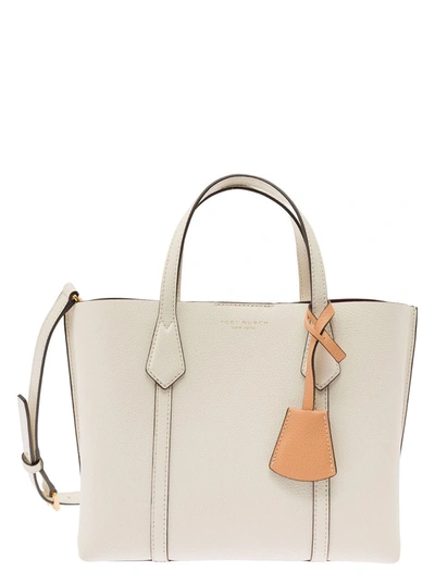 Shop Tory Burch 'perry' Small White Tote Bag With Removable Shoulder Strap In Grainy Leather Woman