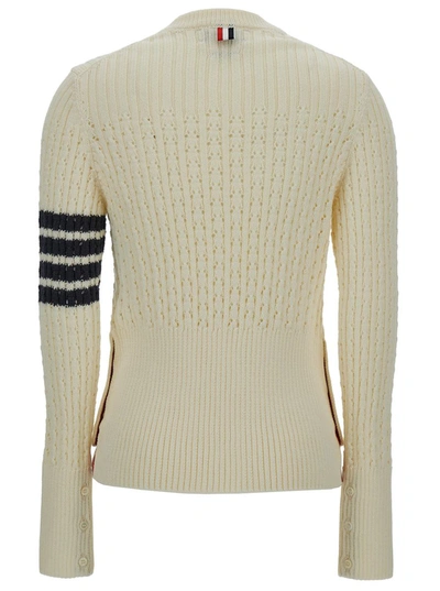 Shop Thom Browne Beige Knit Pullover With 4 Bar Detail In Wool Woman In White
