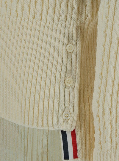 Shop Thom Browne Beige Knit Pullover With 4 Bar Detail In Wool Woman In White
