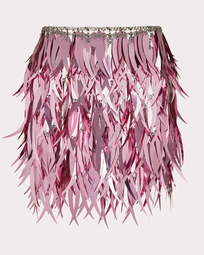 Shop Rabanne Women's Metallic Feather Mini Skirt In Pink
