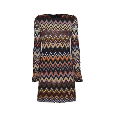 Shop Missoni Multicolor Wool And Viscose Lamé Short Sheath Dress With Chevron Motif  In Multicolour
