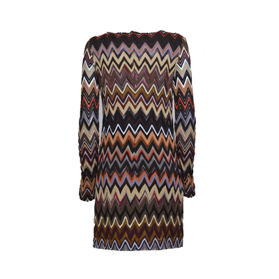 Shop Missoni Multicolor Wool And Viscose Lamé Short Sheath Dress With Chevron Motif  In Multicolour