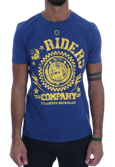 Shop Frankie Morello Cotton Riders Crewneck Men's T-shirt In Blue