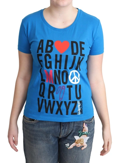 Shop Moschino Cotton Alphabet Letter Print Women's Tops In Blue